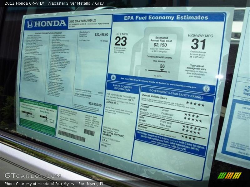 Alabaster Silver Metallic / Gray 2012 Honda CR-V LX