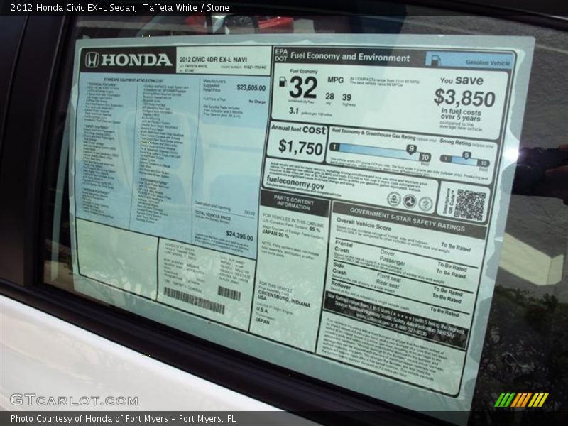 Taffeta White / Stone 2012 Honda Civic EX-L Sedan