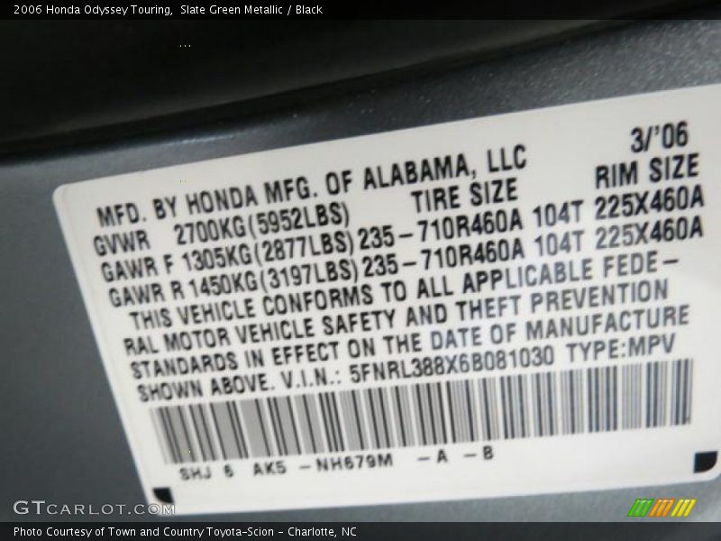 Slate Green Metallic / Black 2006 Honda Odyssey Touring