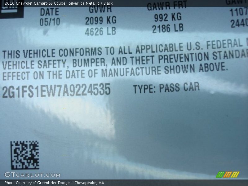 Silver Ice Metallic / Black 2010 Chevrolet Camaro SS Coupe