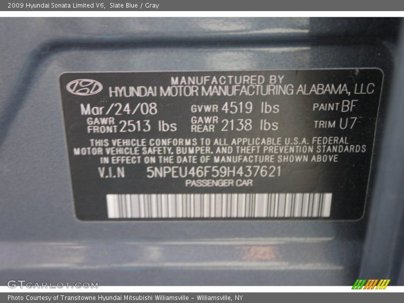 Slate Blue / Gray 2009 Hyundai Sonata Limited V6