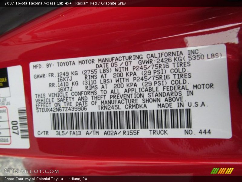 Radiant Red / Graphite Gray 2007 Toyota Tacoma Access Cab 4x4