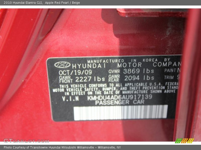 Apple Red Pearl / Beige 2010 Hyundai Elantra GLS