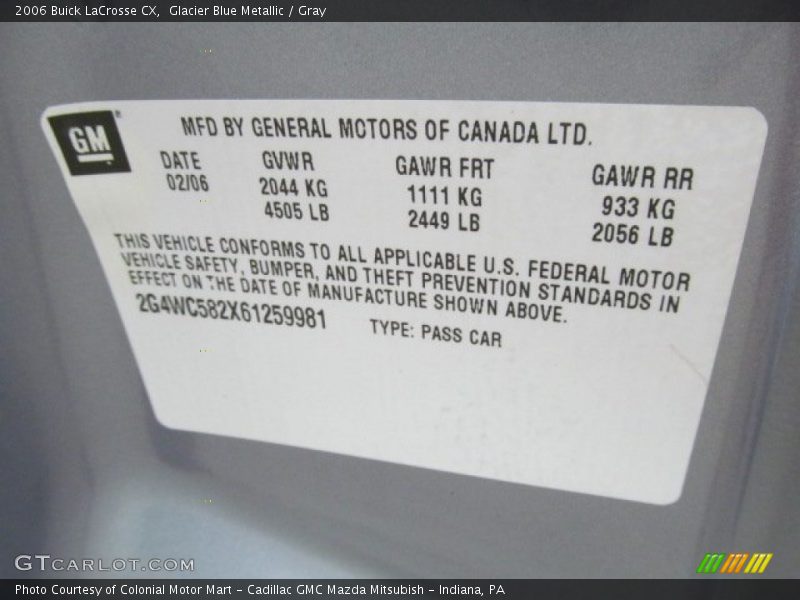 Glacier Blue Metallic / Gray 2006 Buick LaCrosse CX