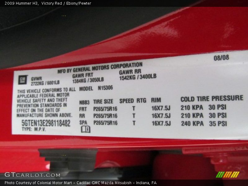 Victory Red / Ebony/Pewter 2009 Hummer H3
