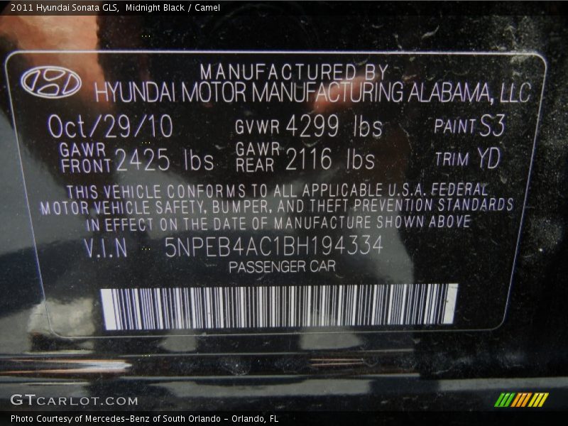 Midnight Black / Camel 2011 Hyundai Sonata GLS