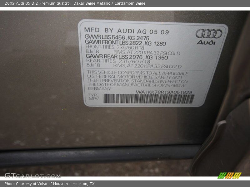 Dakar Beige Metallic / Cardamom Beige 2009 Audi Q5 3.2 Premium quattro