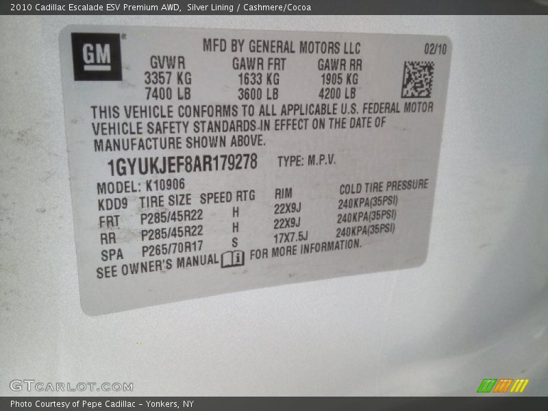 Silver Lining / Cashmere/Cocoa 2010 Cadillac Escalade ESV Premium AWD
