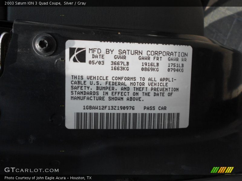 Silver / Gray 2003 Saturn ION 3 Quad Coupe