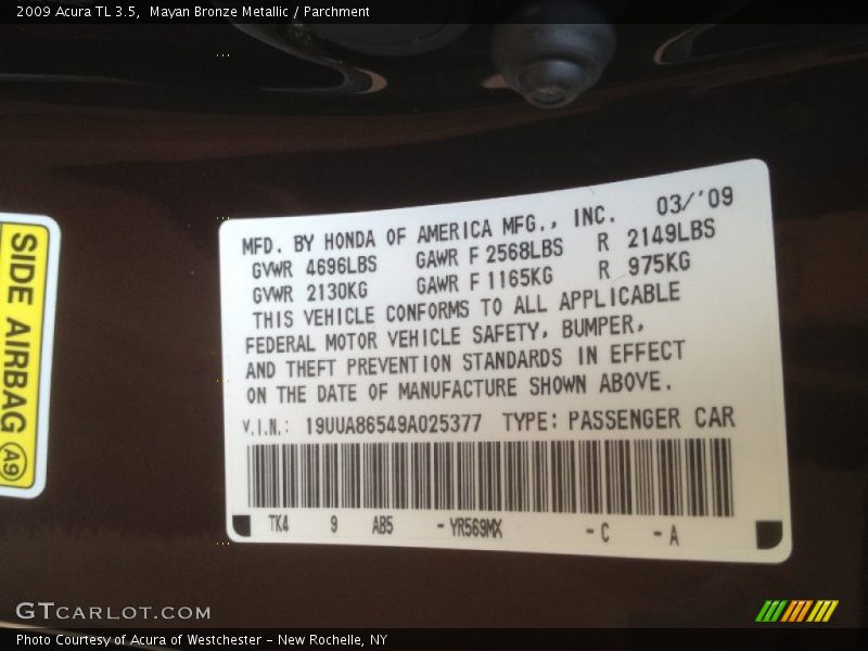 Mayan Bronze Metallic / Parchment 2009 Acura TL 3.5