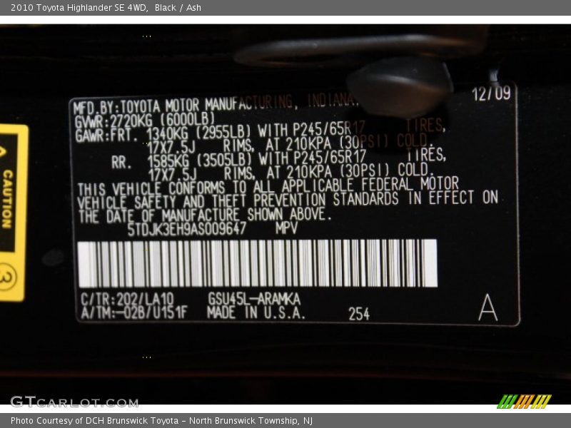Black / Ash 2010 Toyota Highlander SE 4WD