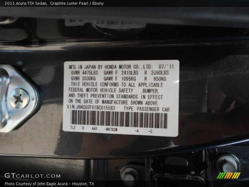 Graphite Luster Pearl / Ebony 2011 Acura TSX Sedan