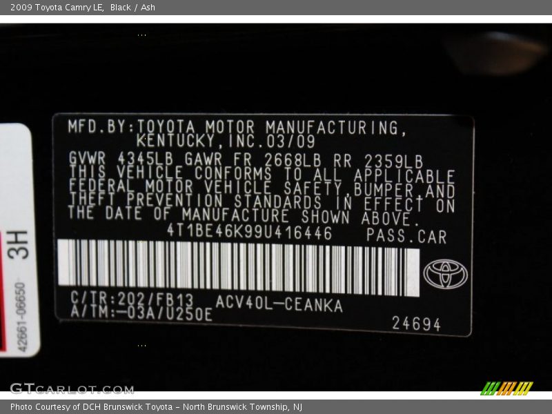 Black / Ash 2009 Toyota Camry LE