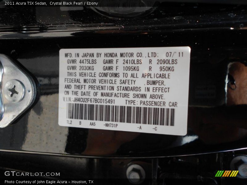 Crystal Black Pearl / Ebony 2011 Acura TSX Sedan