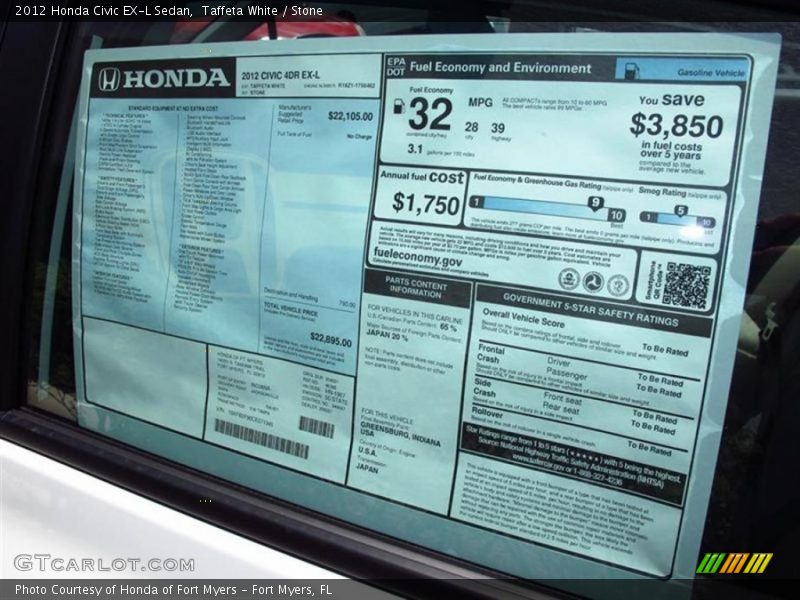 Taffeta White / Stone 2012 Honda Civic EX-L Sedan