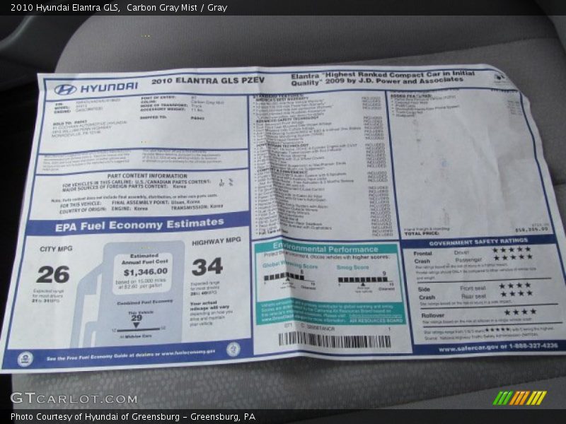 Carbon Gray Mist / Gray 2010 Hyundai Elantra GLS