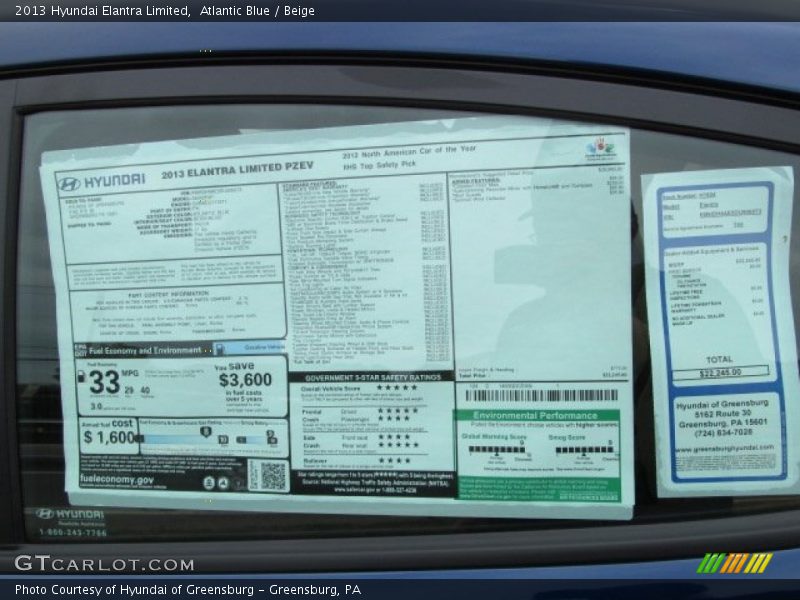  2013 Elantra Limited Window Sticker