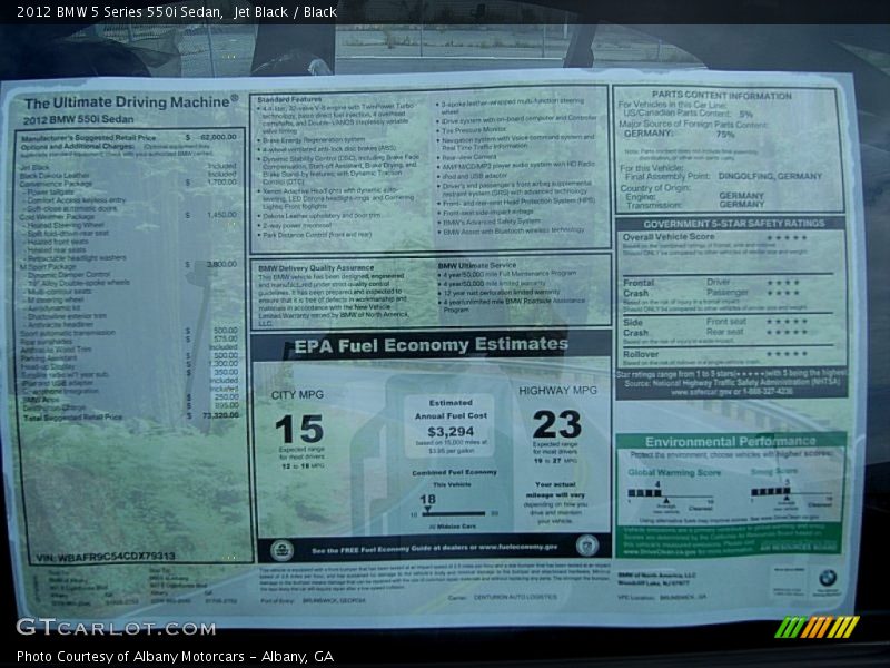 Jet Black / Black 2012 BMW 5 Series 550i Sedan