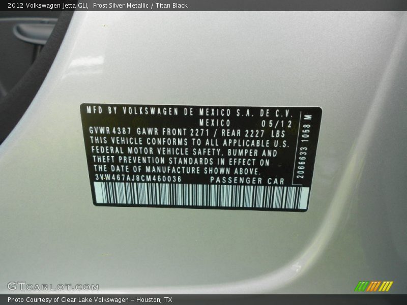 Frost Silver Metallic / Titan Black 2012 Volkswagen Jetta GLI