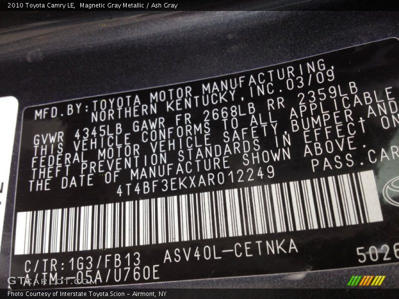 1G3 - 2010 Toyota Camry LE