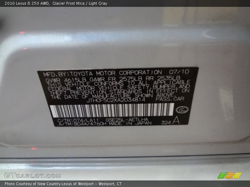 Glacier Frost Mica / Light Gray 2010 Lexus IS 250 AWD