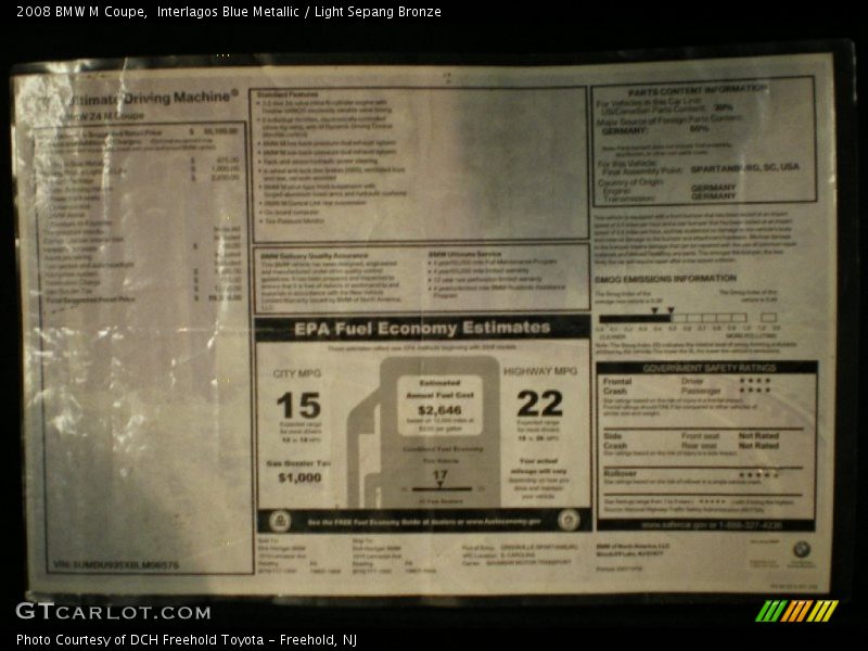  2008 M Coupe Window Sticker