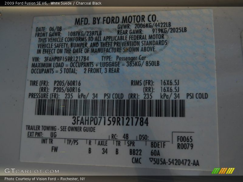 White Suede / Charcoal Black 2009 Ford Fusion SE V6