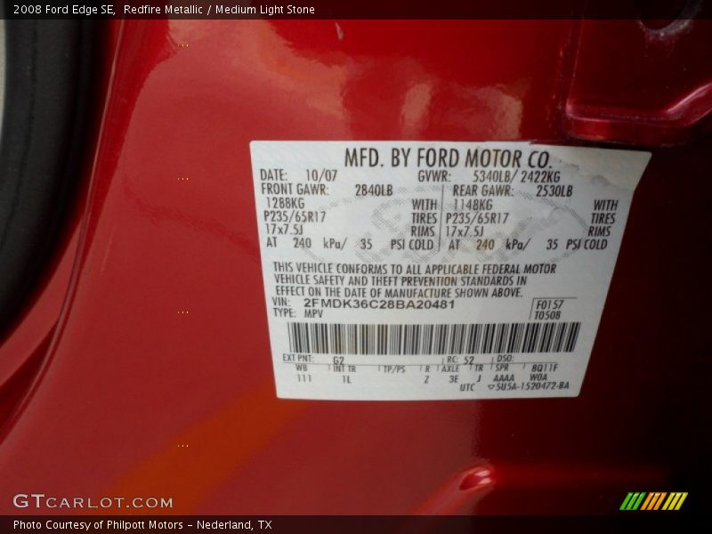 Redfire Metallic / Medium Light Stone 2008 Ford Edge SE