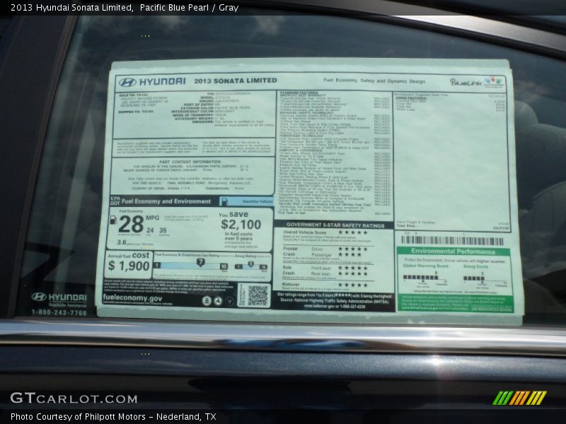Pacific Blue Pearl / Gray 2013 Hyundai Sonata Limited