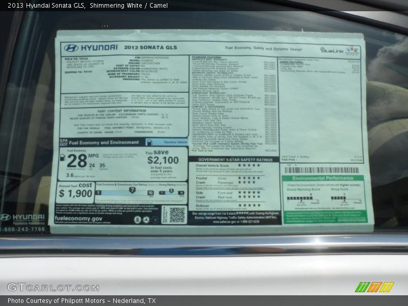 Shimmering White / Camel 2013 Hyundai Sonata GLS
