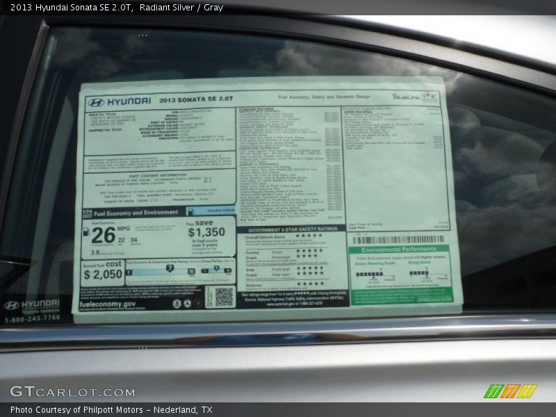  2013 Sonata SE 2.0T Window Sticker