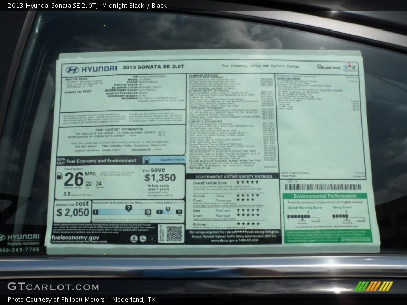  2013 Sonata SE 2.0T Window Sticker