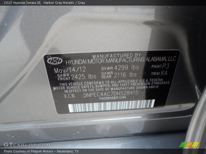 Harbor Gray Metallic / Gray 2013 Hyundai Sonata SE