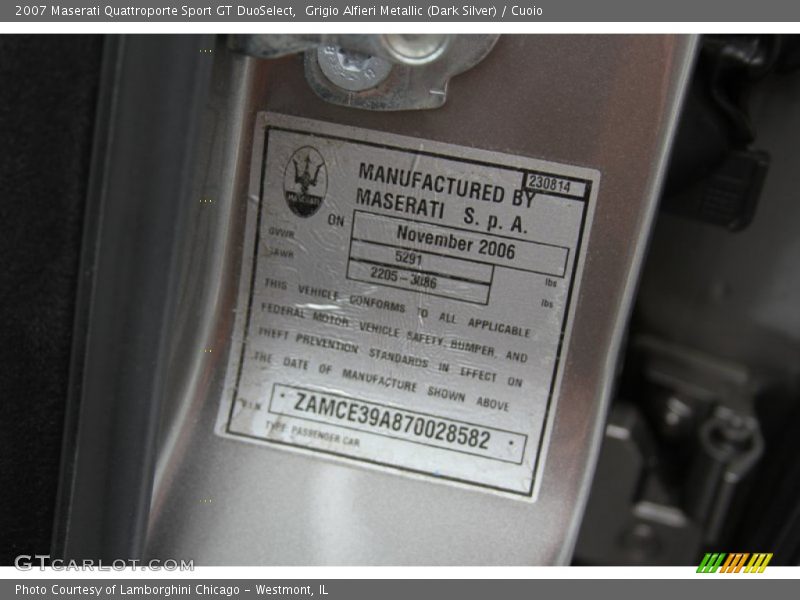 Info Tag of 2007 Quattroporte Sport GT DuoSelect