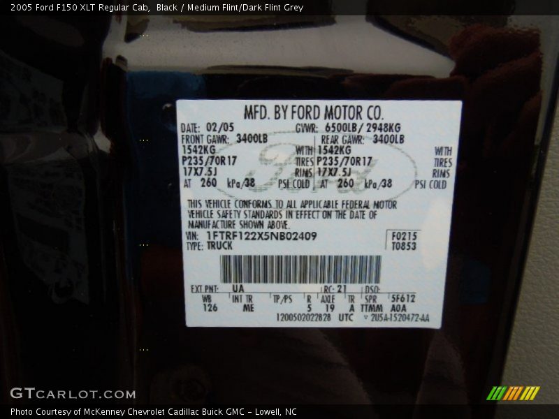 Black / Medium Flint/Dark Flint Grey 2005 Ford F150 XLT Regular Cab