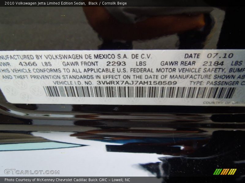 Black / Cornsilk Beige 2010 Volkswagen Jetta Limited Edition Sedan