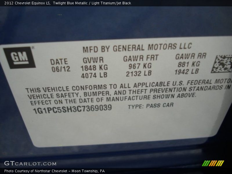 Twilight Blue Metallic / Light Titanium/Jet Black 2012 Chevrolet Equinox LS