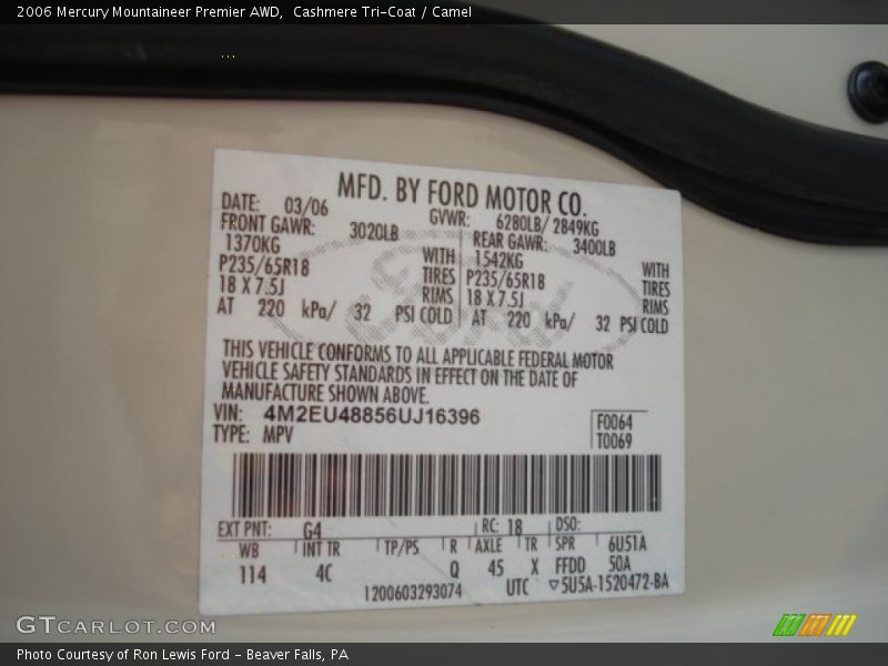 Cashmere Tri-Coat / Camel 2006 Mercury Mountaineer Premier AWD