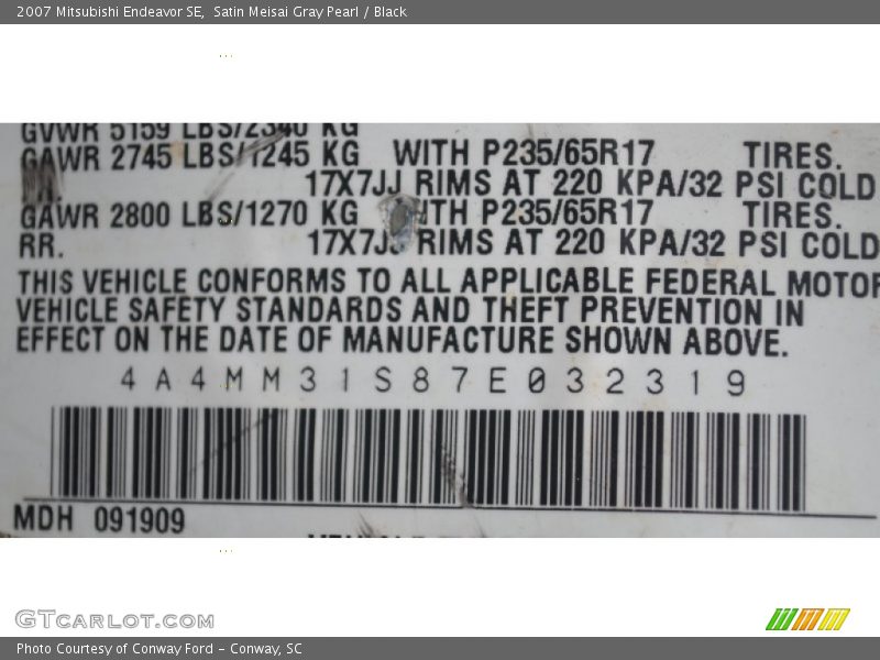 Satin Meisai Gray Pearl / Black 2007 Mitsubishi Endeavor SE