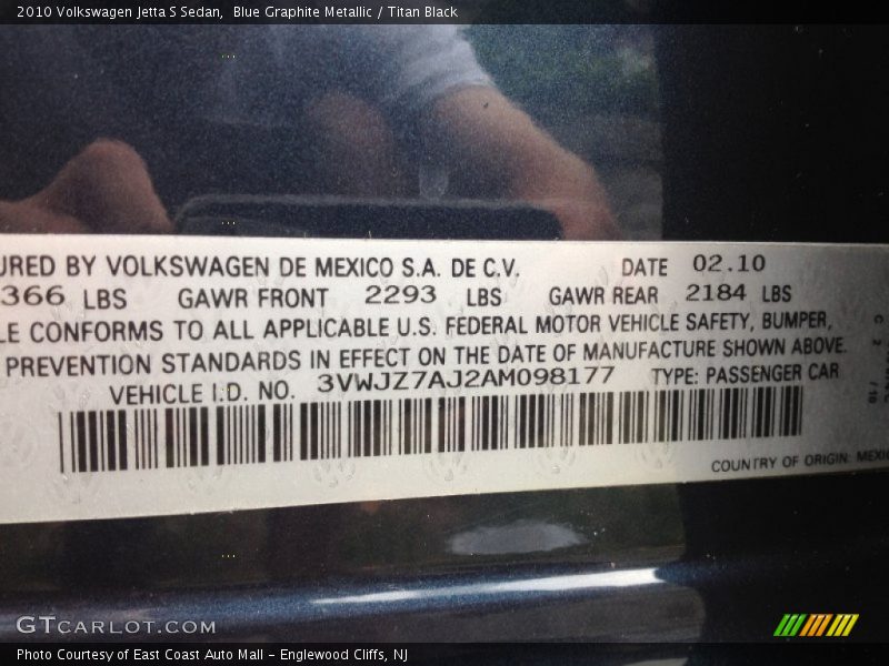 Blue Graphite Metallic / Titan Black 2010 Volkswagen Jetta S Sedan