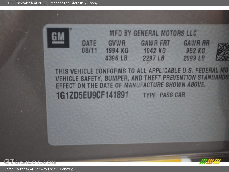 Mocha Steel Metallic / Ebony 2012 Chevrolet Malibu LT