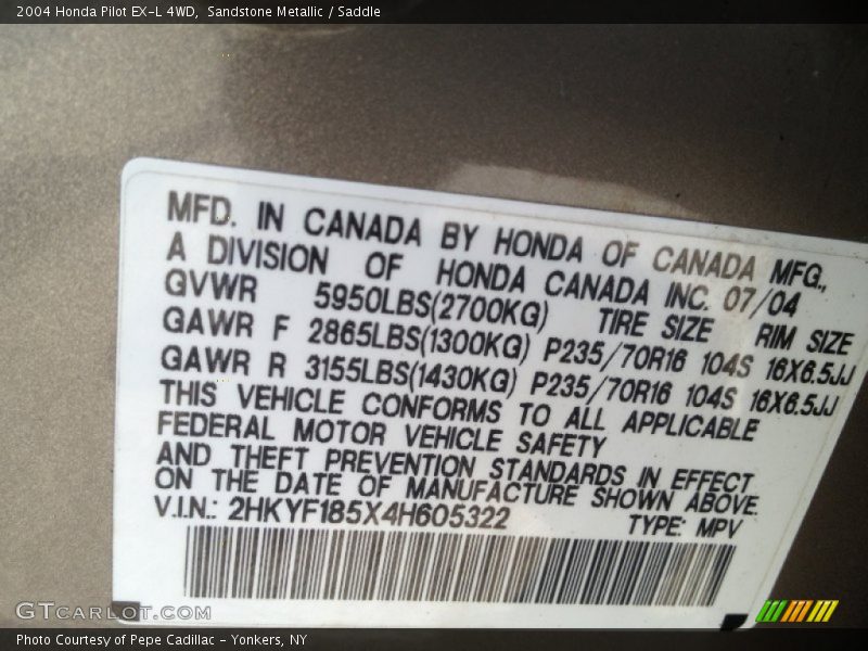 Sandstone Metallic / Saddle 2004 Honda Pilot EX-L 4WD