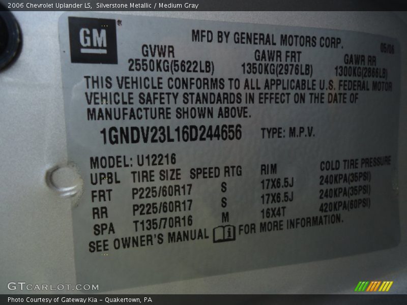 Silverstone Metallic / Medium Gray 2006 Chevrolet Uplander LS