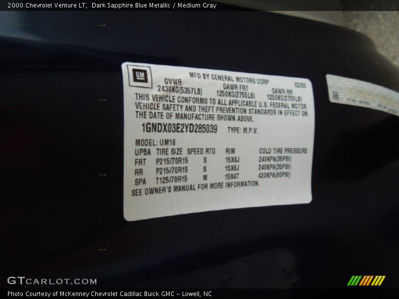 Dark Sapphire Blue Metallic / Medium Gray 2000 Chevrolet Venture LT