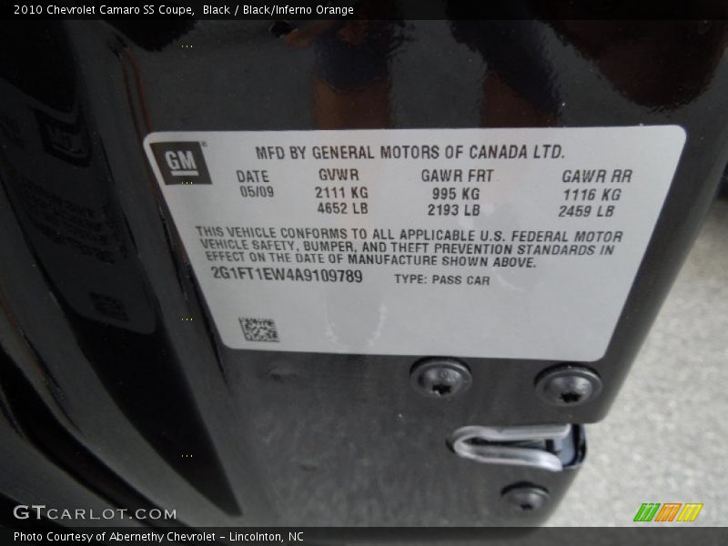 Black / Black/Inferno Orange 2010 Chevrolet Camaro SS Coupe