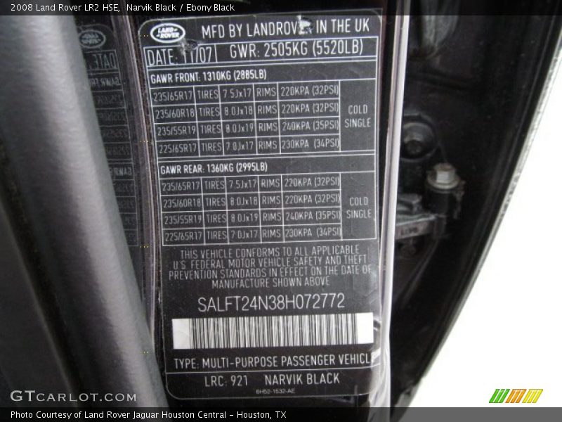 Narvik Black / Ebony Black 2008 Land Rover LR2 HSE