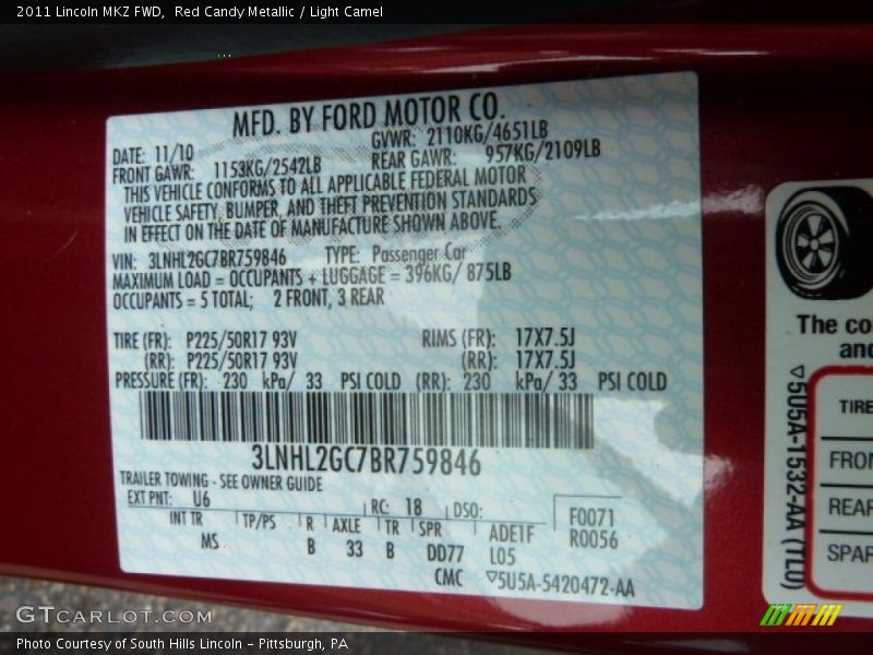 Red Candy Metallic / Light Camel 2011 Lincoln MKZ FWD