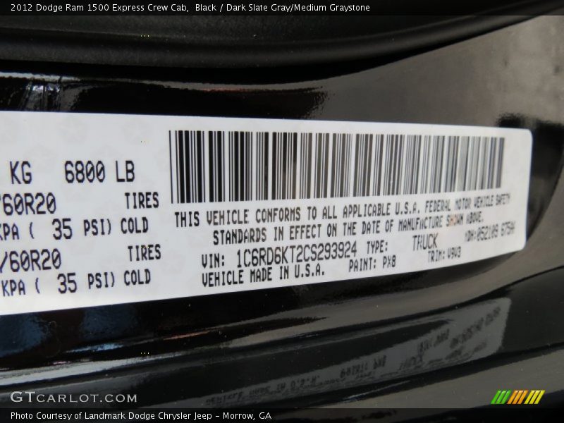 Black / Dark Slate Gray/Medium Graystone 2012 Dodge Ram 1500 Express Crew Cab
