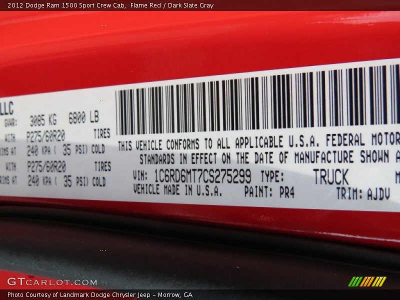 Flame Red / Dark Slate Gray 2012 Dodge Ram 1500 Sport Crew Cab