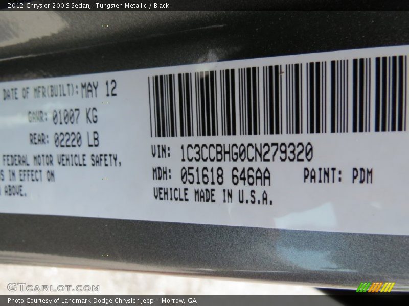 Tungsten Metallic / Black 2012 Chrysler 200 S Sedan